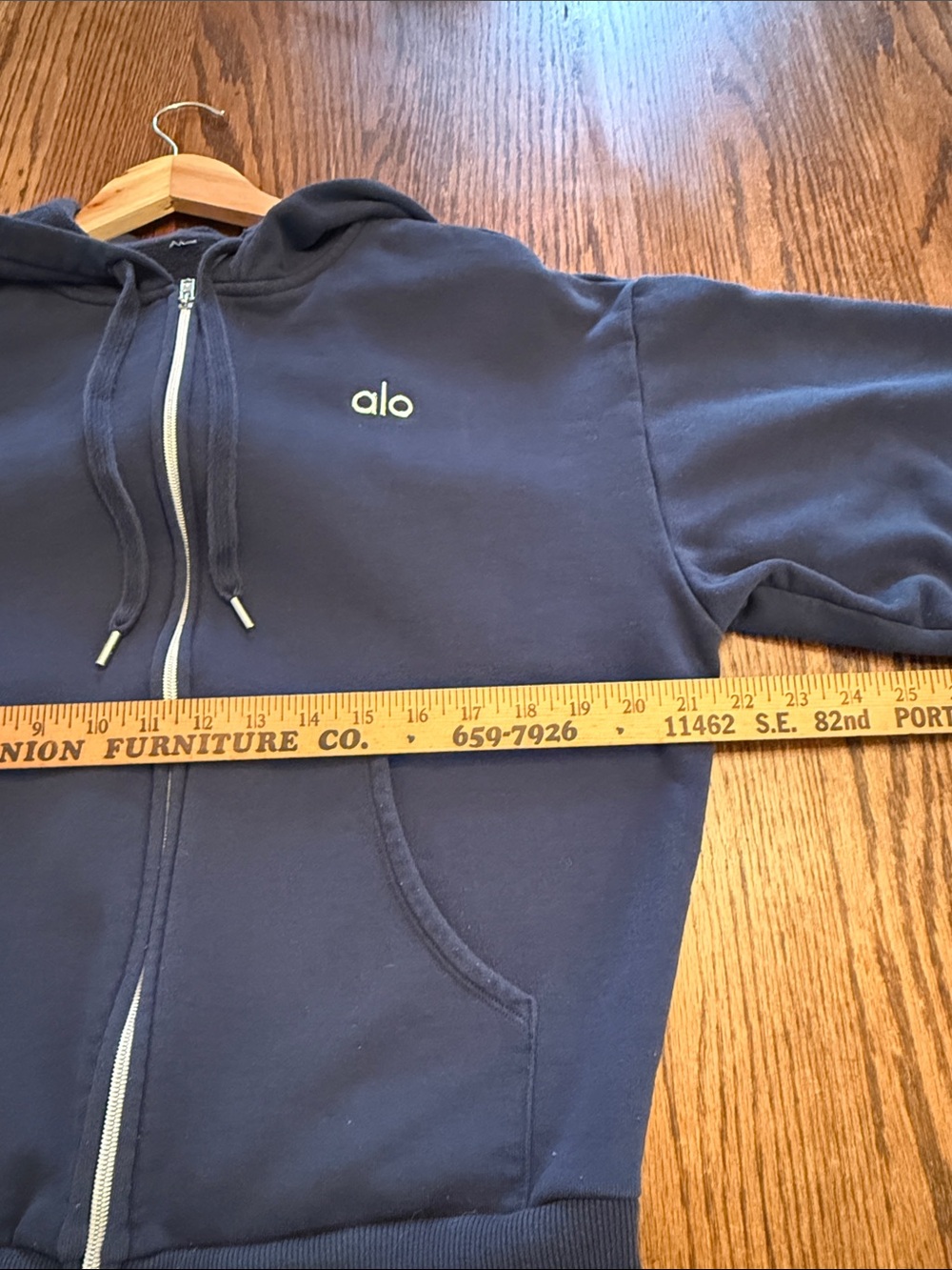 Alo Yoga Navy Blue Cropped Full Zip Hoodie Sweatshirt Logo Athleisure - Picture 8 of 14